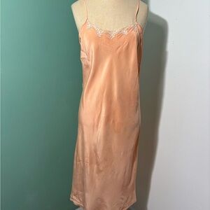 Vintage 1930’s Silk Lace-Trim Peach Bias Cut Slip